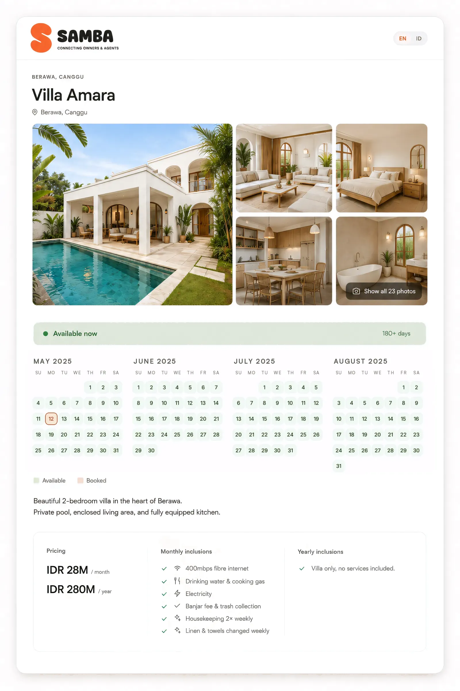 Ready-to-send Samba listing page for Villa Amara